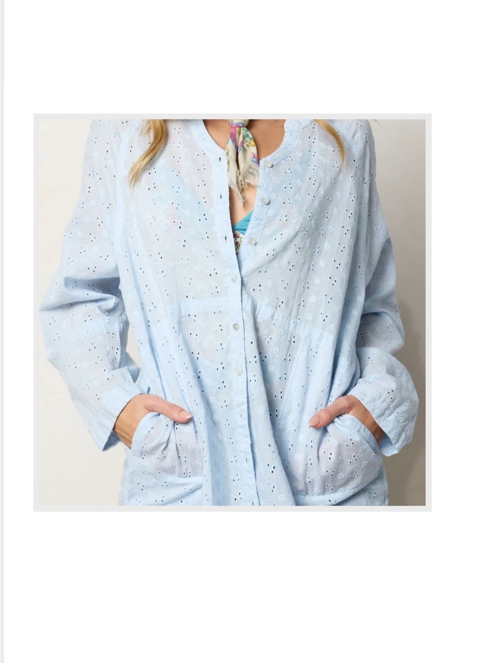 Natural Life Blue Eyelet Button-Front Women's Top